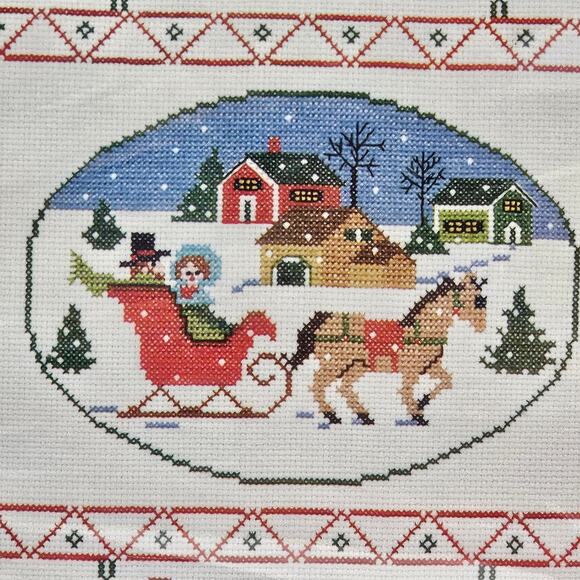 VTG Bucilla Christmas Heirloom Counted Cross-Stitch Sampler Kit Sleigh Ride Samp - Picture 3 of 7
